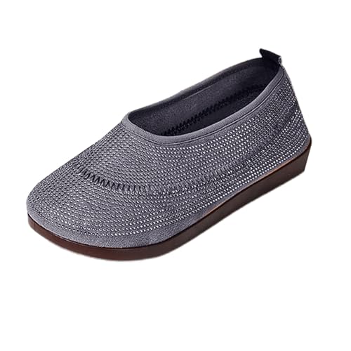 YANFJHV Bootsschuhe Damen Stoff Strick Sportschuhe Ballerinas Trainingsschuhe Slip-On Freizeitschuhe Leicht Atmungsaktiv Sneaker Round Toe Turnschuhe Low Top Hallenschuhe Flache Damenschuhe von YANFJHV