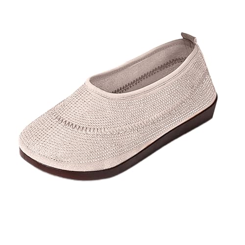 YANFJHV Bootsschuhe Damen Stoff Strick Sportschuhe Ballerinas Trainingsschuhe Slip-On Freizeitschuhe Leicht Atmungsaktiv Sneaker Round Toe Turnschuhe Low Top Hallenschuhe Flache Damenschuhe von YANFJHV