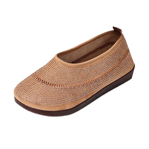 YANFJHV Bootsschuhe Damen Stoff Strick Sportschuhe Ballerinas Trainingsschuhe Slip-On Freizeitschuhe Leicht Atmungsaktiv Sneaker Round Toe Turnschuhe Low Top Hallenschuhe Flache Damenschuhe von YANFJHV