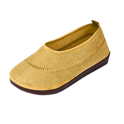 YANFJHV Bootsschuhe Damen Stoff Strick Sportschuhe Ballerinas Trainingsschuhe Slip-On Freizeitschuhe Leicht Atmungsaktiv Sneaker Round Toe Turnschuhe Low Top Hallenschuhe Flache Damenschuhe von YANFJHV
