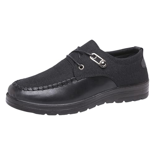 YANFJHV Bootsschuhe Herren Schwarz, Low Top Stoffschuhe Schnürsenkel Freizeitschuhe Atmungsaktiv Anzugschuhe Leicht Turnschuhe Große Größen Businessschuhe Extra Weit Sportschuhe Bequeme Walkingschuhe von YANFJHV