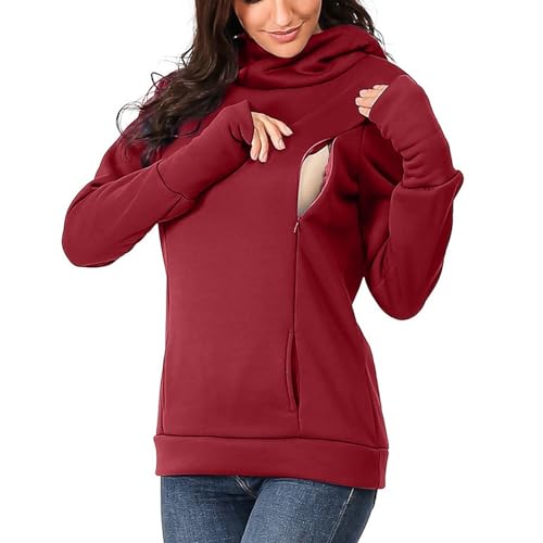 YANFJHV Damen Umstandspullover mit Langen Ärmeln und Kapuze zum Stillen, Sweatshirts und Fleece-Stoffe Umstandsmode Lustig Weihnachten (Red, M) von YANFJHV