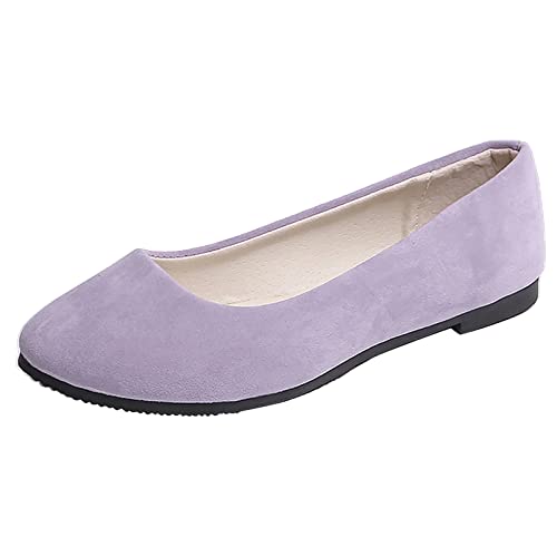 YANFJHV Frauen Mädchen solide große Größe rutscht auf flachen flachen Komfort beiläufige einzelne Schuhe Breite Schuhe Damen (Purple, 40) von YANFJHV