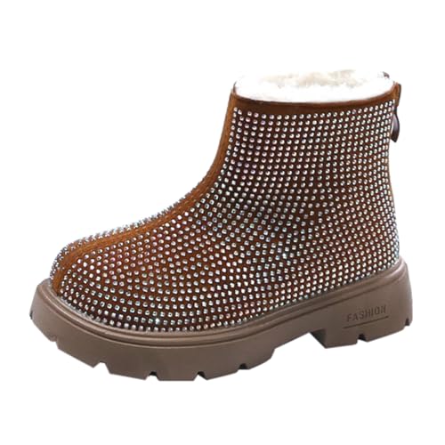 YANFJHV Girls Spring Autumn Winter Girls Fashion Rear Zipper Shorts Boots For Middle And Large Children Plus Velvet Warm Short Boots Schuhe 31 (Brown, 24 Toddler) von YANFJHV