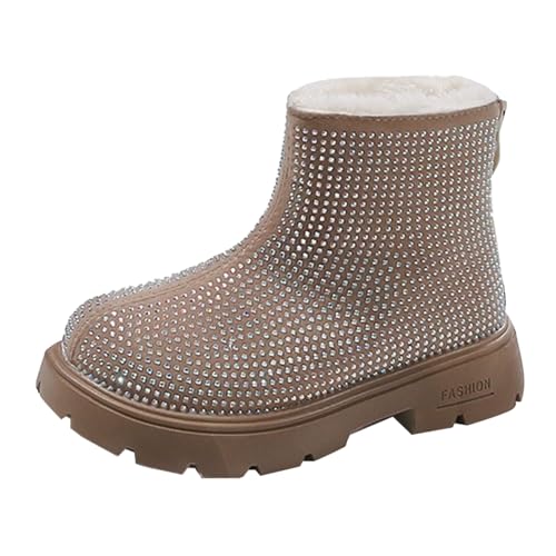 YANFJHV Girls Spring Autumn Winter Girls Fashion Rear Zipper Shorts Boots For Middle And Large Children Plus Velvet Warm Short Boots Schuhe 31 (Khaki, 25.5 Toddler) von YANFJHV