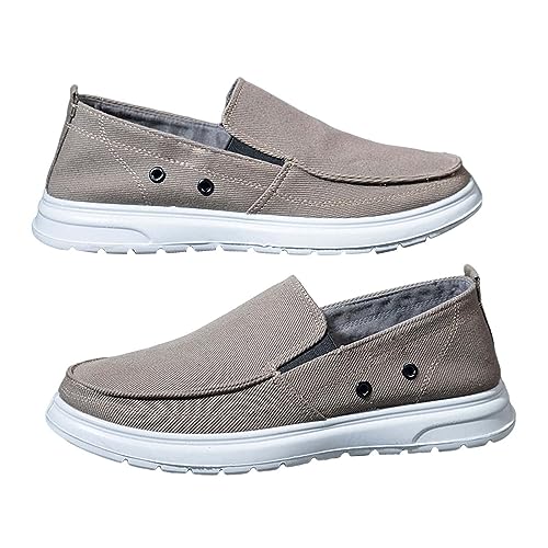 YANFJHV Herren-Loafer-Sneaker, Segeltuch-Slip-on-Schuhe, flache, atmungsaktive Wander-Bootsschuhe Wasserdicht Schuhe Herren 44 (Khaki, 41) von YANFJHV