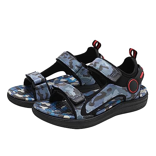 YANFJHV Jungen-Sandalen für Kinder, Sommer-Sandalen für Kleinkinder, kleine Jungen, geschlossene Zehen, sportliche Wander- und Outdoor-Sport-Sandalen Schwarz Blau von YANFJHV