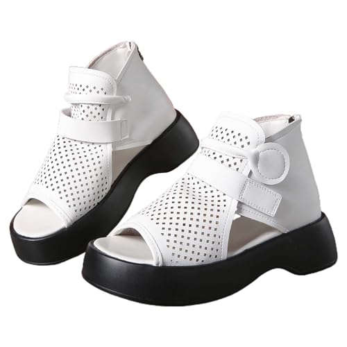 YANFJHV Lässige, elastische Schnalle, flache römische Schuhe, Sommermode, Damen-Sandalen mit dickem Boden Gelbe Schuhe Damen (White, 43) von YANFJHV