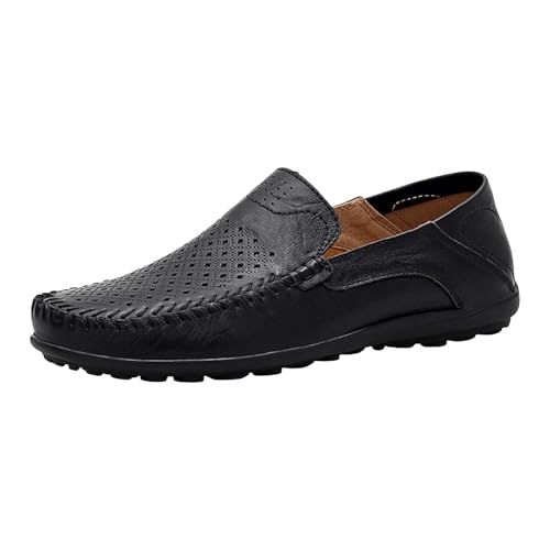 YANFJHV Lederschuhe Herren Sportlich Ohne Schnürung Bootsschuhe Extra Weit Loafer Weichen Sohle Fahrschuhe Einfarbig Laufschuhe Große Größen Freizeitschuhe Leicht Atmungsaktiv Businessschuhe von YANFJHV