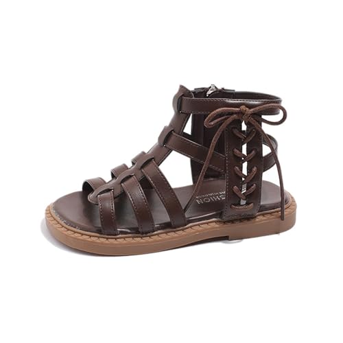 YANFJHV Mädchen Einfarbig Römische Schuhe Sandalen Vintage Sandale Stiefel Baby Strickschuhe (Brown, 28.5 Little Child) von YANFJHV