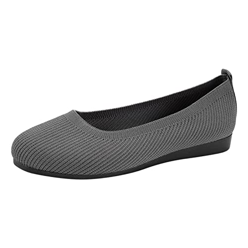 YANFJHV Mode Frühling und Sommer Damen Freizeitschuhe flacher Boden runde Zehenfliege gewebtes Mesh atmungsaktives Slip-on leicht bequem einfarbig elegant Frühjahr Schuhe Damen (Grey, 37) von YANFJHV