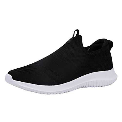 YANFJHV Mode Frühling und Sommer Herren Sportschuhe flacher Boden leichtes Fliegengewebe atmungsaktives Slip-On bequemer und einfacher Stil Schuhe Herren Schwarz 45,5 (White, 40) von YANFJHV