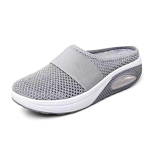YANFJHV Orthopädische Schuhe Damen Offen - Sneaker Turnschuhe Mesh Atmungsaktiv Pantoletten Hallenschuhe Plateau Slip on Freizeitschuhe Sportschuhe rutschfest Flach Plateauschuhe Gr.35-43 von YANFJHV