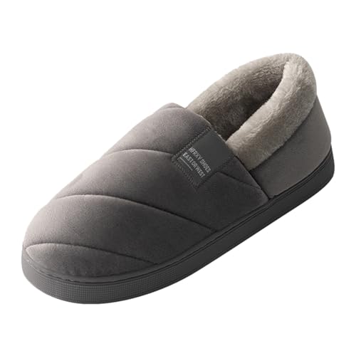 YANFJHV Paare Frauen Slip On Pelzigen Plüsch Flache Hause Winter Runde Kappe Warm Halten Einfarbig Hausschuhe Schuhe Schuhe Für Herren Slipper (Grey, 39) von YANFJHV