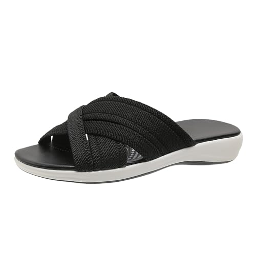 YANFJHV Pantoletten Damen Sommer Bequem: Sandalen Hausschuhe Strick Weich Sommerschuhe Strandschuhe Flach Rutschfest Slippers Badelatschen Plateau Slip on Damen Freizeitsandalen Gr.36-45 von YANFJHV