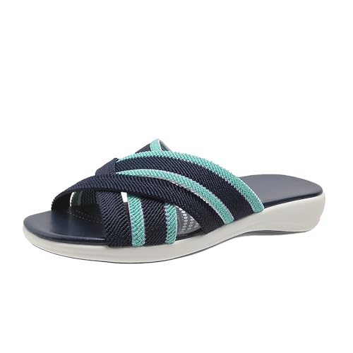 YANFJHV Pantoletten Damen Sommer Bequem: Sandalen Hausschuhe Strick Weich Sommerschuhe Strandschuhe Flach Rutschfest Slippers Badelatschen Plateau Slip on Damen Freizeitsandalen Gr.36-45 von YANFJHV