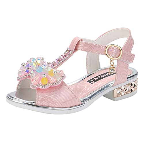 YANFJHV Sandalen Kinder Mädchen 31 mit Absatz Sommerschuhe Strandsandalen Elegant Prinzessin Schuhe Party Schuhe Open Toe Sommer Kristall Schuhe Tanzschuhe Prinzessin Festliche Schuhe von YANFJHV