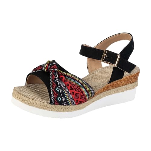 YANFJHV Sandalen Plateau Damen Sommer, Keilsandalen Römersandalen Retro Rutschfest Espadrilles Sandaletten Plateausandalen mit Keilabsatz Flach Strandsandalen Sommerschuhe Bowknot Sandalen von YANFJHV