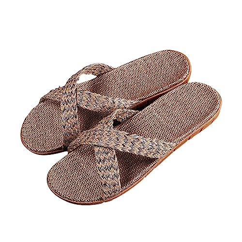 YANFJHV Sommerliche, lässige, leichte, aus Leinen gewebte, erfrischende Sandalen und Hausschuhe für den Innen- und Außenbereich für Damen Sommer Damen Schuhe (Grey, 39) von YANFJHV