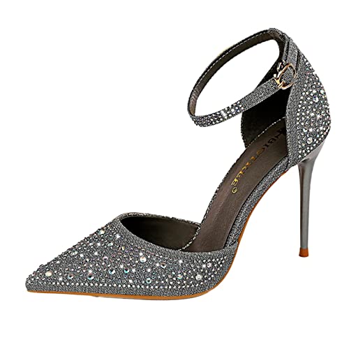 YANFJHV Spitzschuh Hochzeit Schuhe Sexy Blingbling Luxus Heels Schuhe für Frauen Jack Schuhe Damen (Grey, 40) von YANFJHV