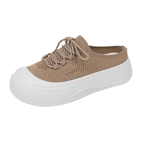 YANFJHV Sportschuhe Damen Slipper Plateau Sneaker Strick Walkingschuhe Round Toe Walkingschuhe Schnürsenkel Turnschuhe Slip-On Strandschuhe Atmungsaktiv Freizeitschuhe Erweiterte Breiten Damenschuhe von YANFJHV