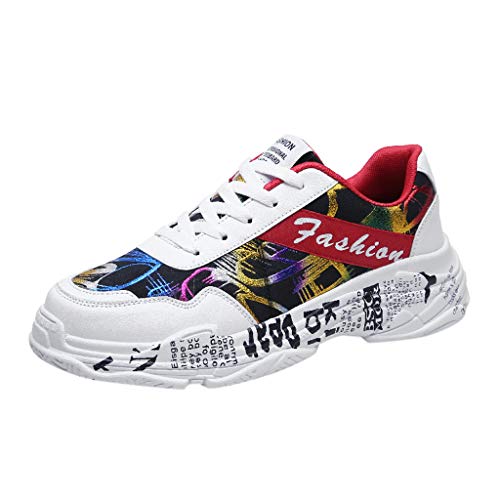 YANFJHV Sportschuhe Herren Bunt Schnürsenkel Turnschuhe Leicht Laufschuhe Freizeitschuhe Mit Druck Dicke Sohle Sneaker rutschfest Walkingschuhe Mode Jogging Schnürschuh Für Breite Füße Gr.39-44 von YANFJHV