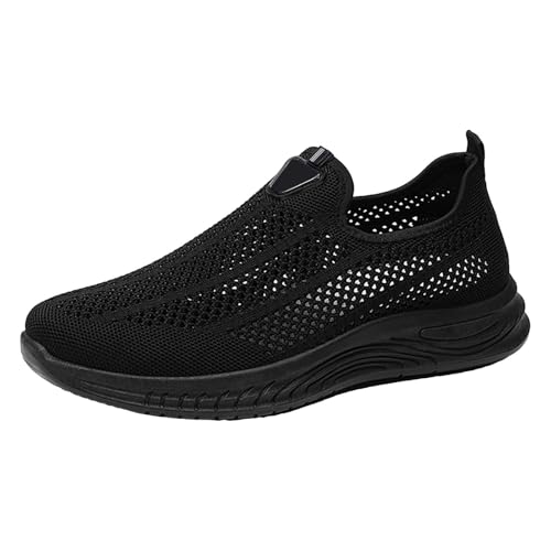 YANFJHV Sportschuhe Herren Schwarz, Mesh Laufschuhe Slip-On Turnschuhe Atmungsaktiv Walkingschuhe rutschfest Tennisschuhe Für Breite Füße Weichen Sohle Joggingschuhe Minimalistische Traillaufschuhe von YANFJHV