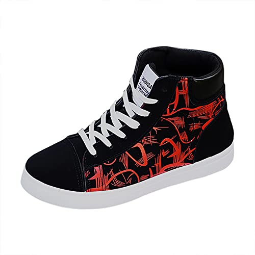 YANFJHV Sportschuhe High Top Herren, Druck Laufschuhe Schnürsenkel Fitnessschuhe Flach Turnschuhe Extra Weit Walkingschuhe Fitness Schnürschuh Freizeit Basketballschuhe Workout Fitnessschuhe von YANFJHV