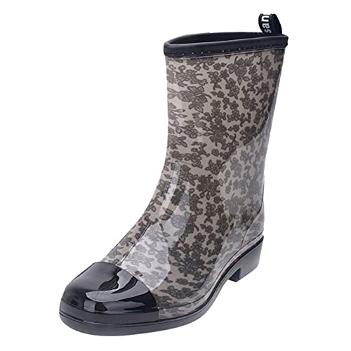 YANFJHV Stil Regenstiefel Punk Outdoor Damen Mid -Rutsch-Stiefel Wassergummischuhe Damenstiefel Damenschuhe Gr. 41 (Grey, 39) von YANFJHV
