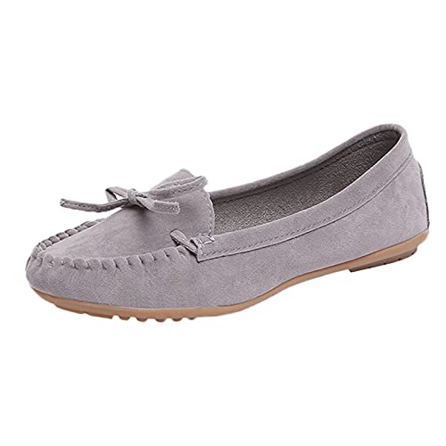 YANFJHV Sue Schuhe Schuhe einzelne Schuhe Slip on Freizeit Runde Flache Frauen Wildleder Hohe Schuhe Damen Dicker Absatz (Grey, 37) von YANFJHV