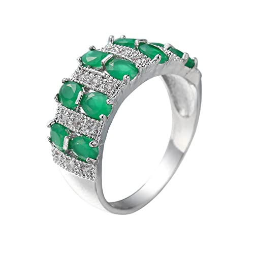 YANFJHV Volldiamantringe Damenringe Damen Begleiterringe Fingerringe Damenringe Klassischer Schmuck Mädchen Damen Für Ringe (Green, 7) von YANFJHV