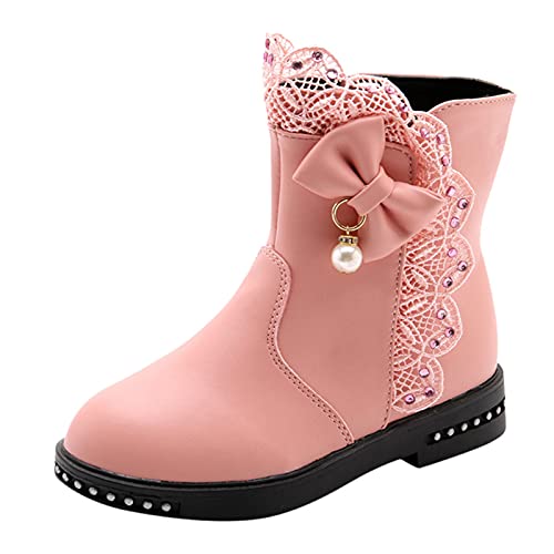 YANFJHV Winterstiefel MäDchen Schlupfstiefel Stiefeletten mit Bowknot Prinzessin Schuhe Kinderstiefel Herbst und Winter Ankle Boots Kurze Stiefel Rutschfest Winterschuhe Thermostiefel von YANFJHV