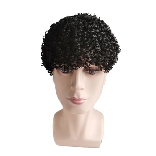 Afro Curly Human Hair System Herren Haarteil Atmungsaktive Full French Lace Männliche Haarprothese(Jet Black) von YANG11FAN