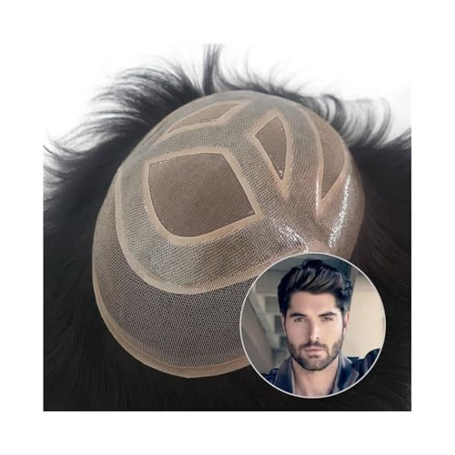 Echthaar-Toupet, atmungsaktiv, Mono-Oberteil mit PU-Umrandung, Schweizer Spitzenfront, Herren-Haarteil(2#,7x10) von YANG11FAN