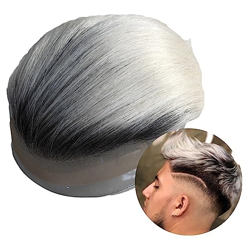 Haar Männer Haarteile Indische Echthaarperücke Männer Toupet Spitze und PU-Basis Spitze Front Haarsysteme 8×10" Männliche Haarprothese #1B/60 Farbe Gerade Haarteile für Männer Toupet für Männer von YANG11FAN