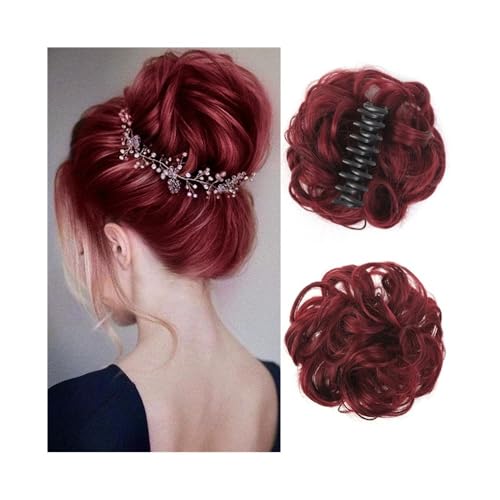 Haarknoten Haarteile mit Krallenclip und unordentlichem Dutt for Frauen, gewellt, lockig, synthetische Clip-in-Pferdeschwanz-Extensions Dutt Maker(99J) von YANG11FAN