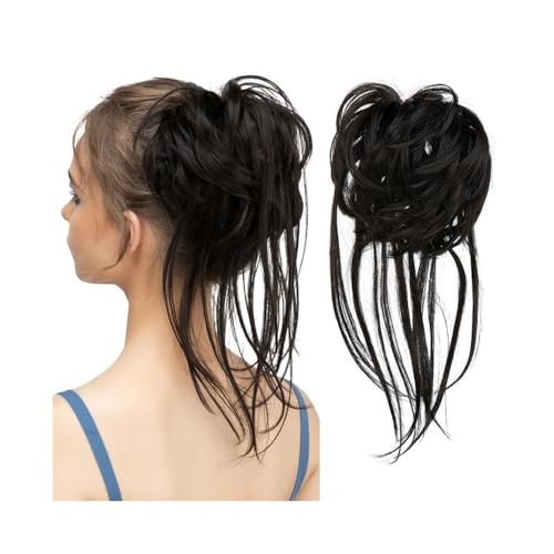 Haarknoten Synthetische elastische Messy Bun Haarteile natürliche Welle Scrunchie Pferdeschwanz Haarverlängerungen for Frauen Dutt Maker(Off Black) von YANG11FAN
