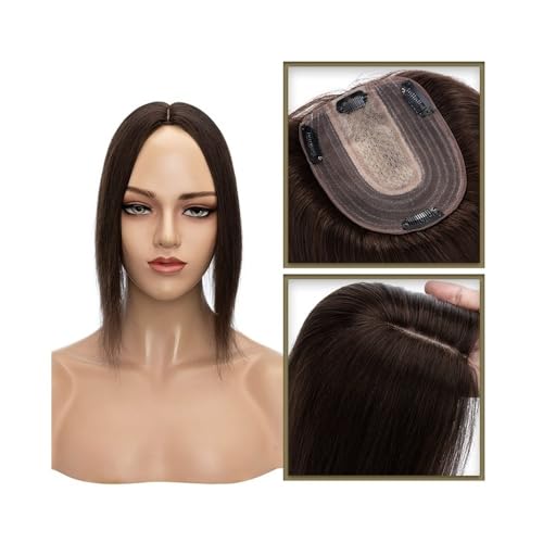 Haartopper für Frauen 6–18 Zoll Echthaar-Topper for Frauen, echtes Echthaar ohne Pony, 10 x 12 cm, Injektionsseidenbasis, Clip-in-Haarverlängerung, Haarteile for glattes Haar Echthaar Toupets für Frau von YANG11FAN