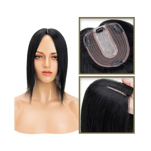 Haartopper für Frauen 6–18 Zoll Echthaar-Topper for Frauen, echtes Echthaar ohne Pony, 10 x 12 cm, Injektionsseidenbasis, Clip-in-Haarverlängerung, Haarteile for glattes Haar Echthaar Toupets für Frau von YANG11FAN
