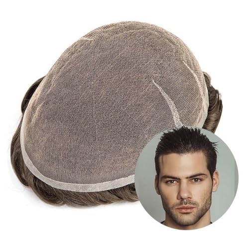 Herren-Haarprothese, atmungsaktives Vollspitzen-Toupet for Männer, 5# Braun, Echthaar-Ersatzperücken von YANG11FAN