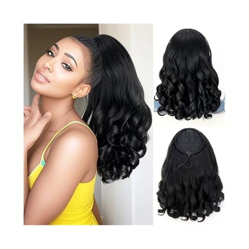 Kordelzug Pferdeschwanz Extensions 16 Zoll lose wellige synthetische Pferdeschwanze Flauschige natürlich aussehende Haarteil für den täglichen Gebrauch von Frauen von YANG11FAN