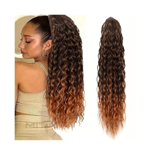 Lange, lockige Pferdeschwanzverlängerung for schwarze Frauen, 24 Zoll, verworrenes, lockiges synthetisches Haarteil, Clip in der falschen Haarverlängerung(1BT30) von YANG11FAN