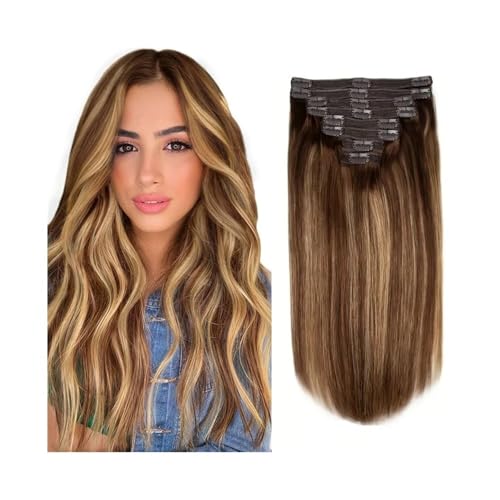 Natürliche Clip-in-Haarverlängerungen, 100% unverarbeitetes, glattes Echthaar, doppelter Schuss, Echthaar for Frauen Clip in Extensions(20inches) von YANG11FAN