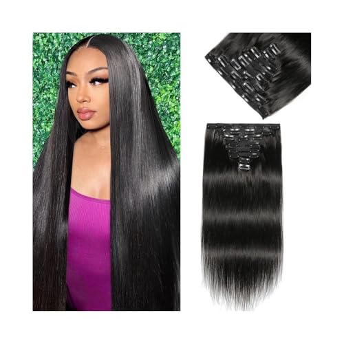 Natürliche Glatte Clip-In-Haarverlängerungen, Echthaar, 100% brasilianisches Remy-Echthaar, Nr. 1B, for Frauen Clip in Extensions(16inches) von YANG11FAN