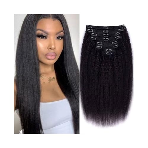 Natürliche Kinky Straight Clip In Echthaar-Extensions 8 Stück/Packung Vollkopf for schwarze Frauen Clip in Extensions(20inches,120g) von YANG11FAN