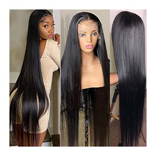 Perücke Damen HD Straight Lace Perücke Echthaar Lace Front Perücke 180% Brasilianisches Remy-Haar Vorgezupft 8-38" lange gerade transparente Lace Frontal Perücken Perrücke Frauen(4x4 Lace Wig,38inche von YANG11FAN