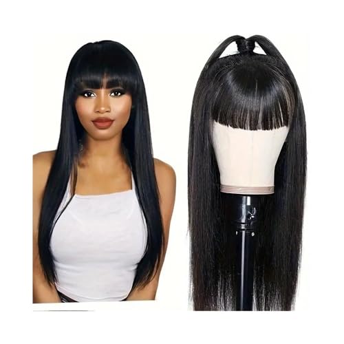 Perücke Damen Lange, glatte Perücke mit Pony, brasilianische Perücken aus 100% Echthaar for Frauen Perrücke Frauen(14 inch Bob wig) von YANG11FAN