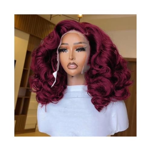 Perücke Damen Perücke 99J Burgunderrote Körperwelle Menschliches Haar 13X4 HD Lace Frontalperücken Vorgezupfte Frontalperücken Perrücke Frauen(10inches) von YANG11FAN