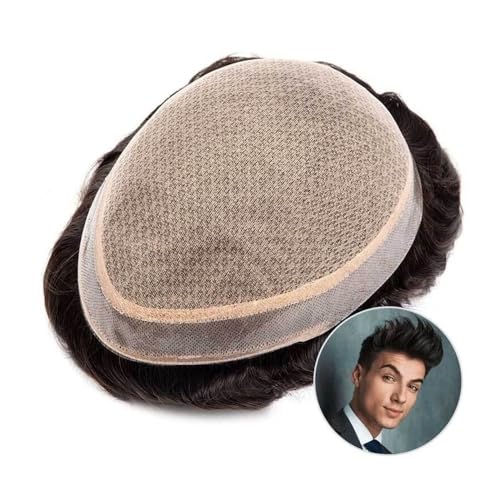 Seidenbasis Echthaar Herren Toupet Diamant Spitzenoberteil mit PU-Hautumfang Knotenlose Männerhaarprothese(Natural Color,7x9) von YANG11FAN