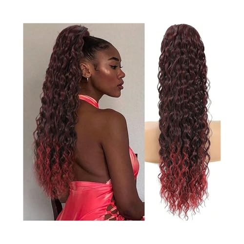 Tief gelockte Pferdeschwanz-Haarverlängerung mit Kordelzug for Frauen, 22 Zoll federnde, gelockte Kunstfaser-Pferdeschwanz-Haarteil for Anklipsen(1BTBUG) von YANG11FAN